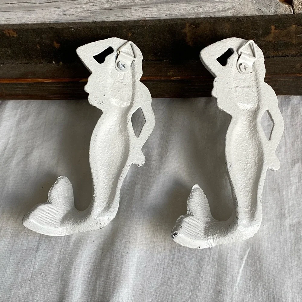 2 Distressed Mermaid Hooks Cast Iron